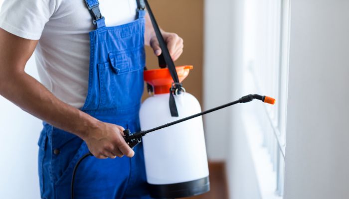 Man spraying home for pest control services