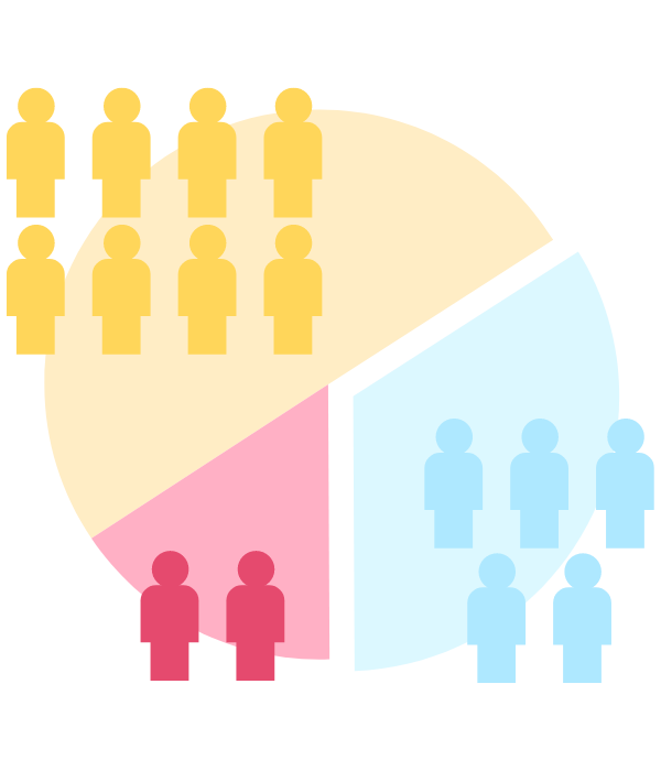 Pie chart showing an audience segmented into 3 parts