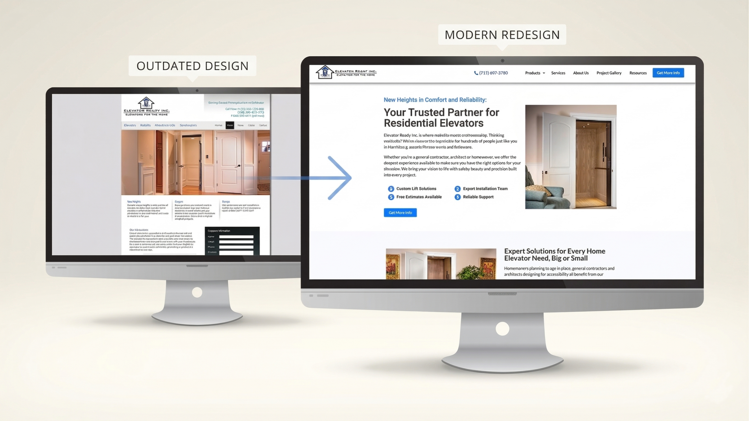 Before and after of a Pennsylvania based residential and home elevator company